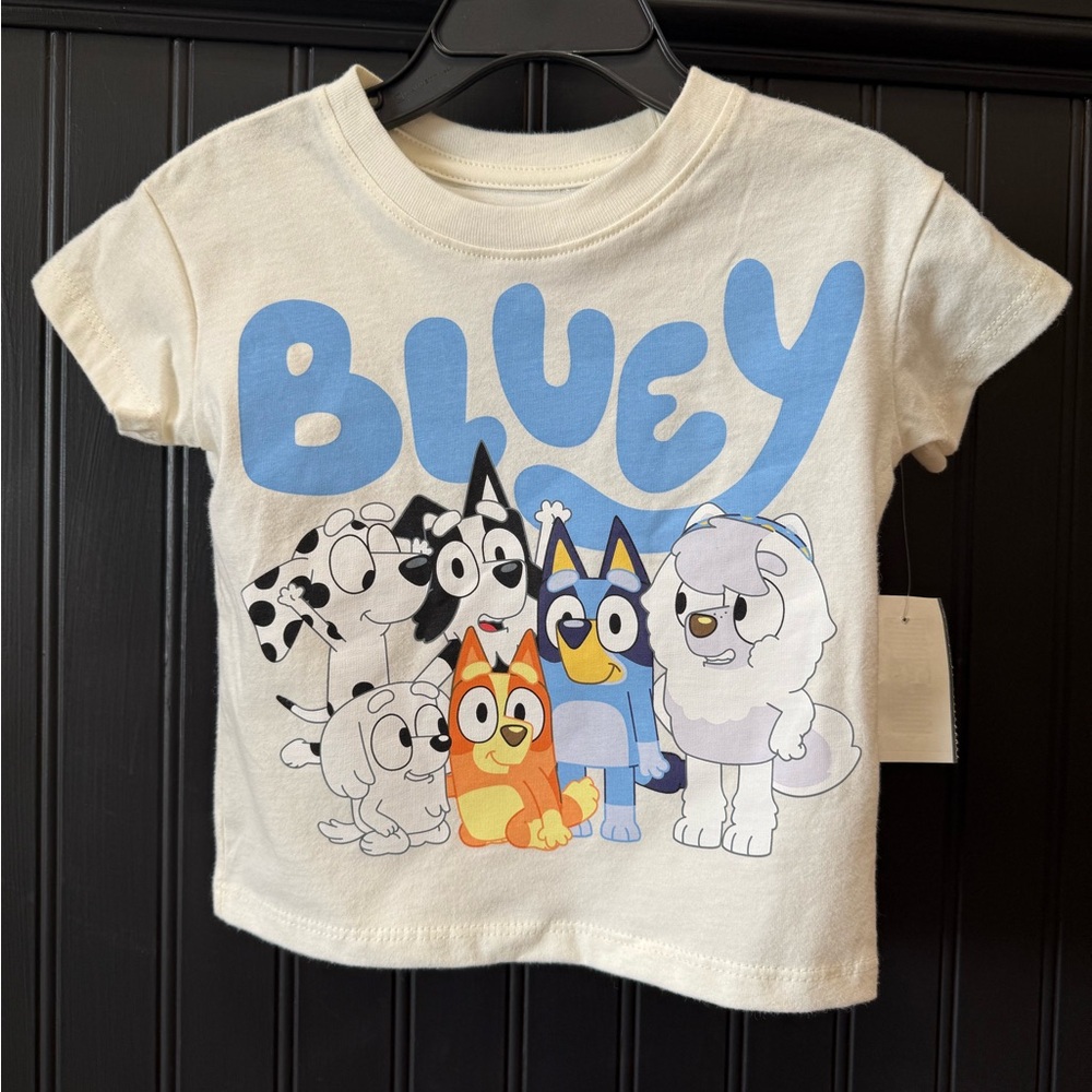 White and Blue Short Sleeve Tee Cartoon Graphic